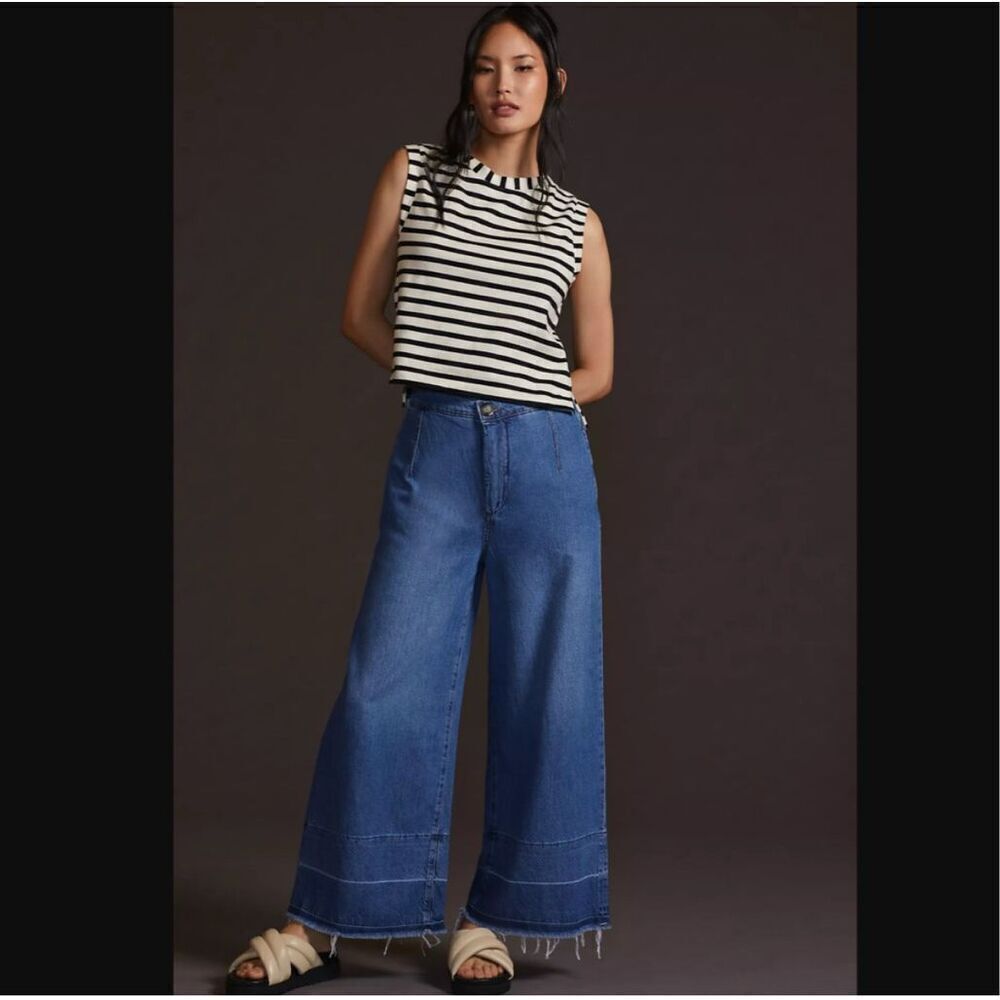 Anthropologie's Pilcro Castaway High-Rise Jeans, Size 31 T Wide Leg Raw Hem